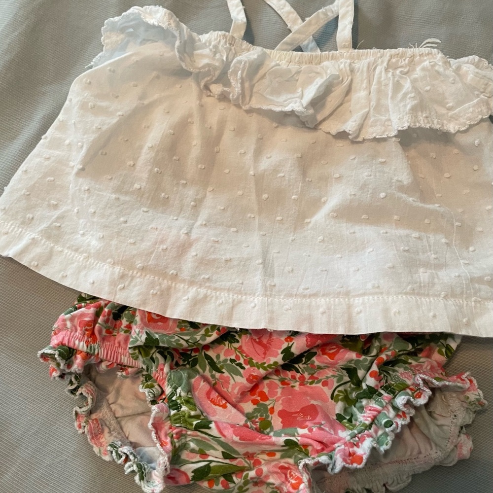 Mud Pie White and Pink Diaper Cover Set with Ruffles